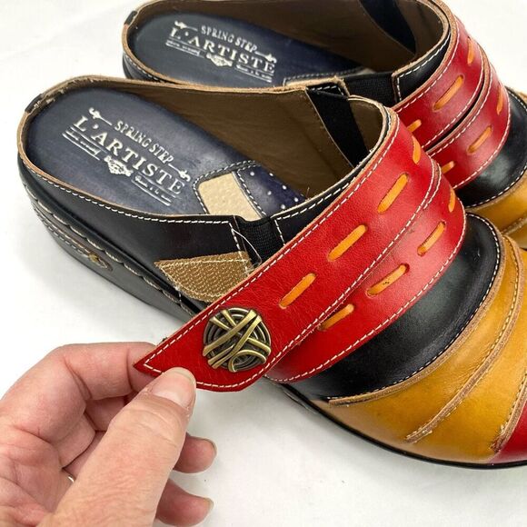 Spring Step Women's Leather Mules - Red, Yellow, Black - Picture 11 of 13